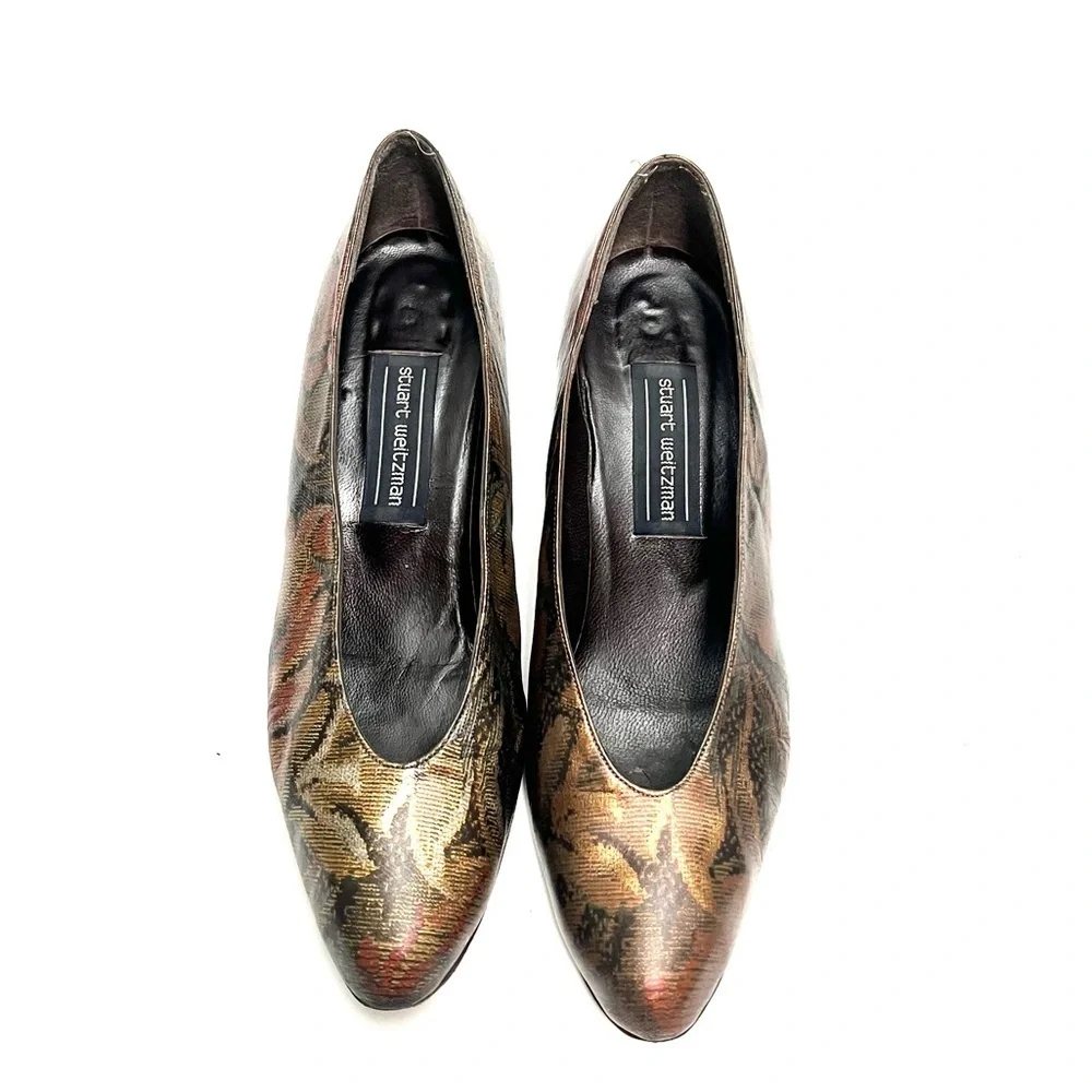 Vintage 1990s tapestry printed leather slip on pumps
